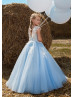 Cap Sleeves Lace Tulle V Back Floor Length Flower Girl Dress